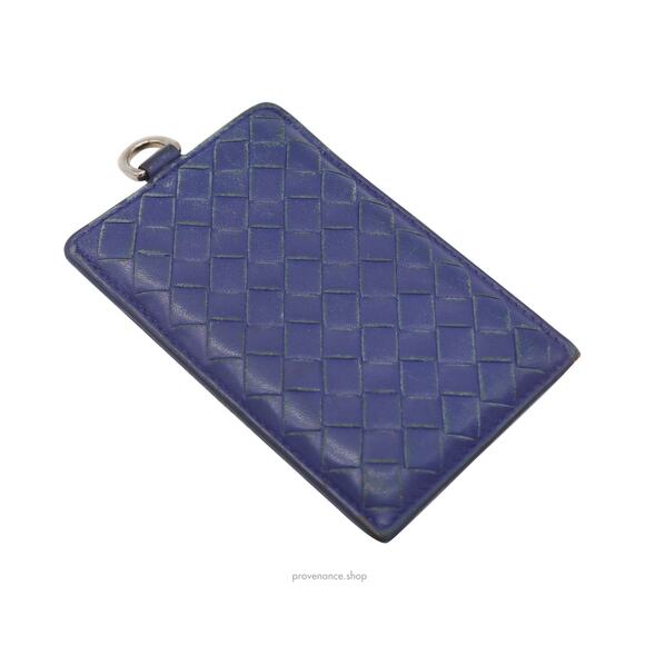 🔴 Bottega Veneta ID Card Holder Wallet - Blue Intrecciato Leather - Picture 3 of 7